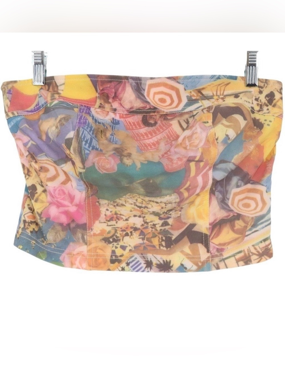 Vintage Renfrew Strapless Crop Top Size 2 Colorful 90s Art Print Eurosummer